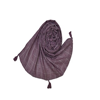 Box Checkered Designer Hijab With 4 Sided Fringe's The Border - Purple